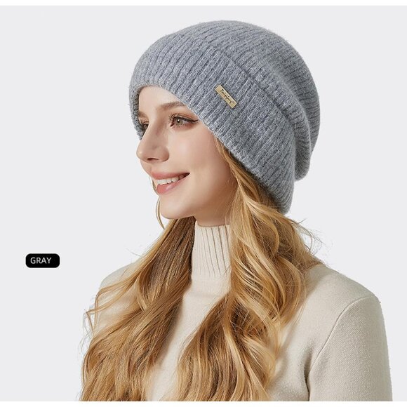 Womens Warm Knit Beanie Hat Thick Cotton Lined Slouchy Skull Cap for Fall Winter - Picture 7 of 7